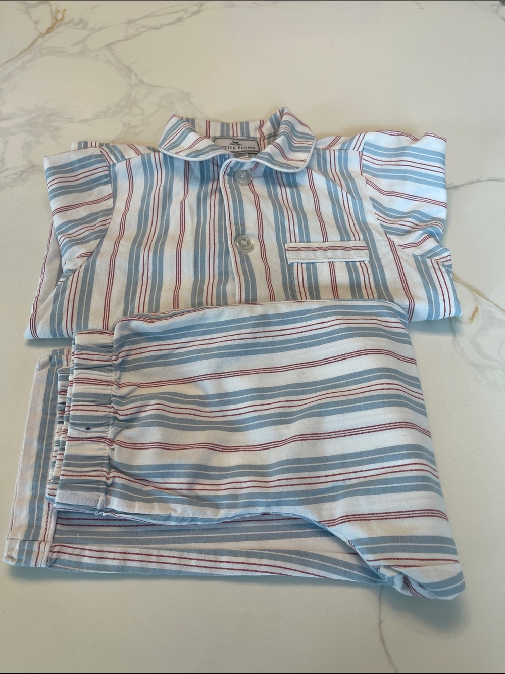 Classic Striped Kids Pajama Set - Light Blue & Red